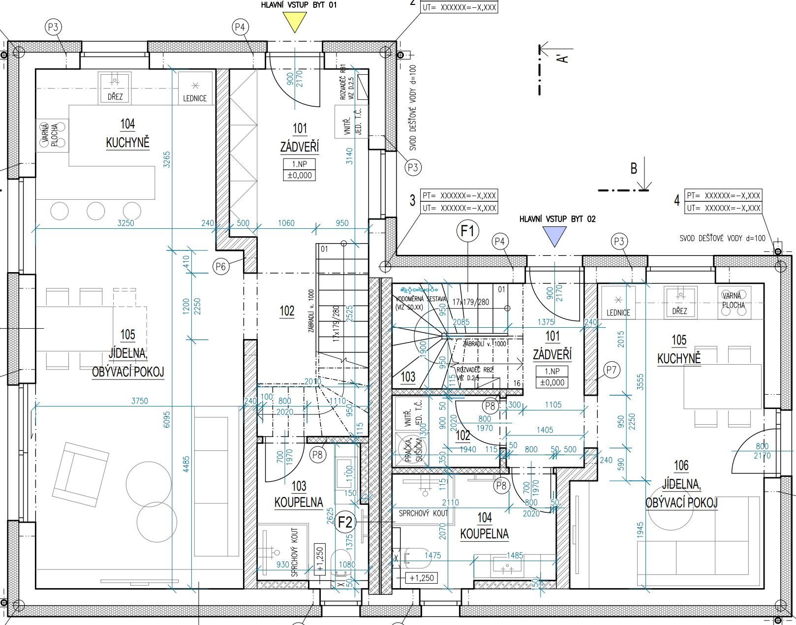 dům "A" -  byt 1 - 2  PŘÍZEMÍ